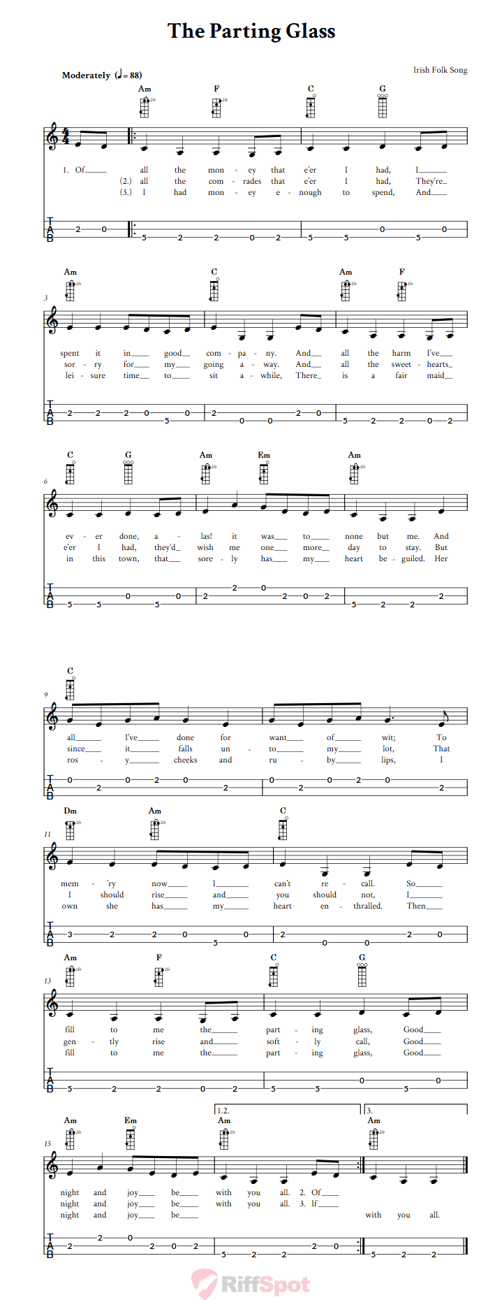 The Parting Glass 3-String Cigar Box Guitar Tab