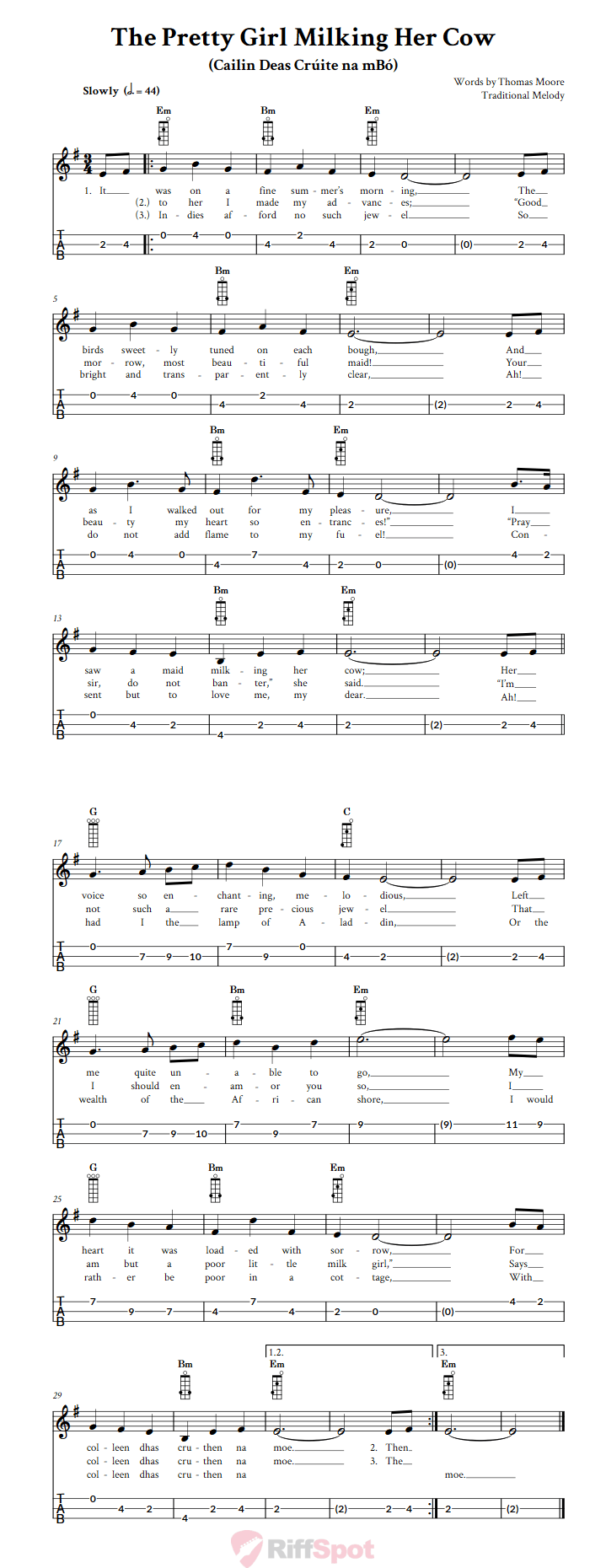 The Pretty Girl Milking Her Cow 3-String Cigar Box Guitar Tab