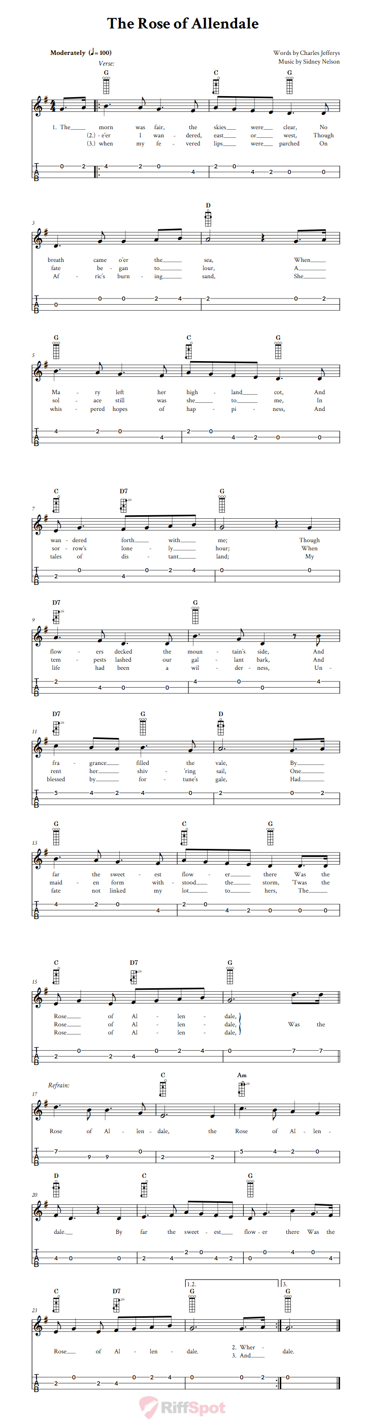 The Rose of Allendale 3-String Cigar Box Guitar Tab