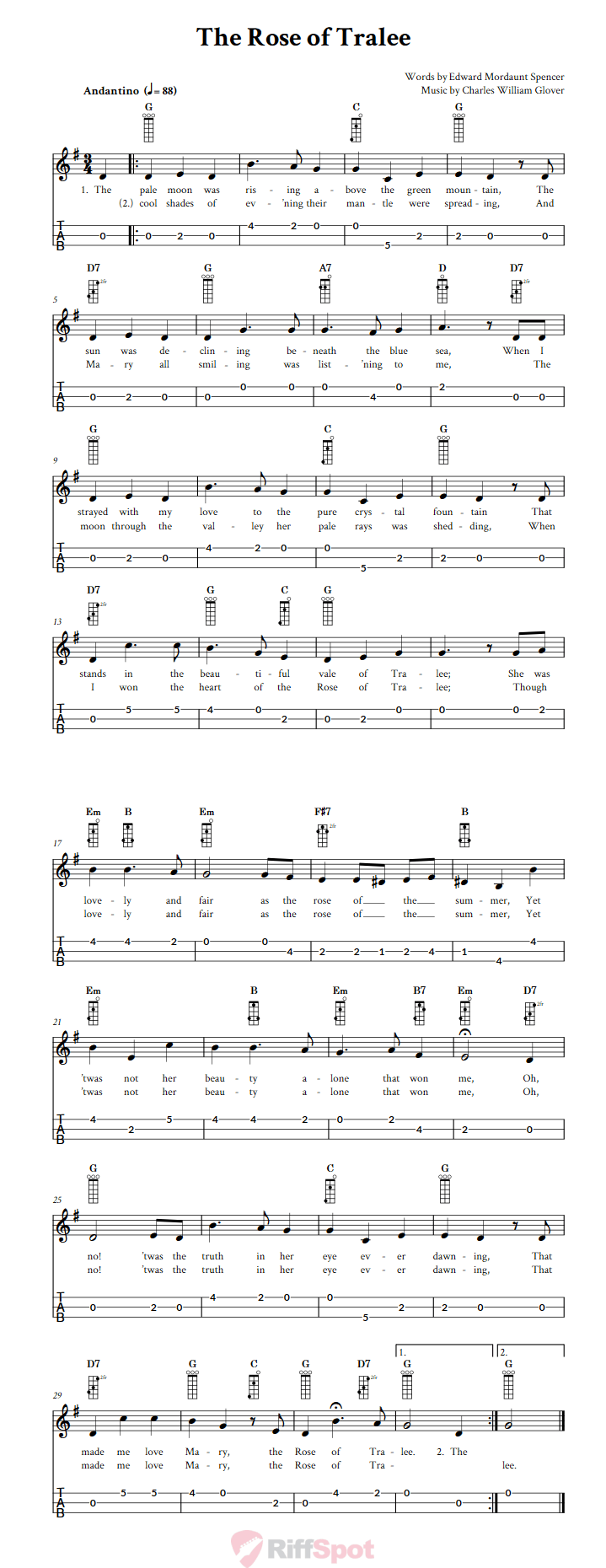 The Rose of Tralee 3-String Cigar Box Guitar Tab
