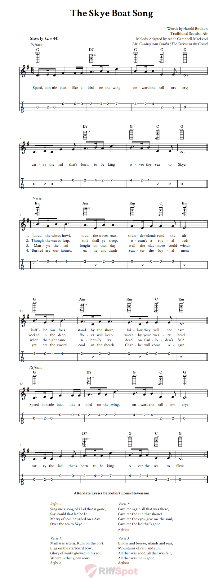The Skye Boat Song 3-String Cigar Box Guitar Tab