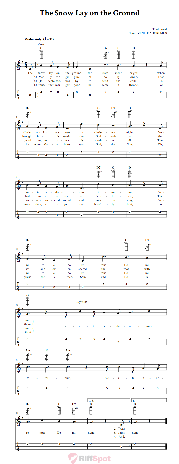 The Snow Lay on the Ground 3-String Cigar Box Guitar Tab