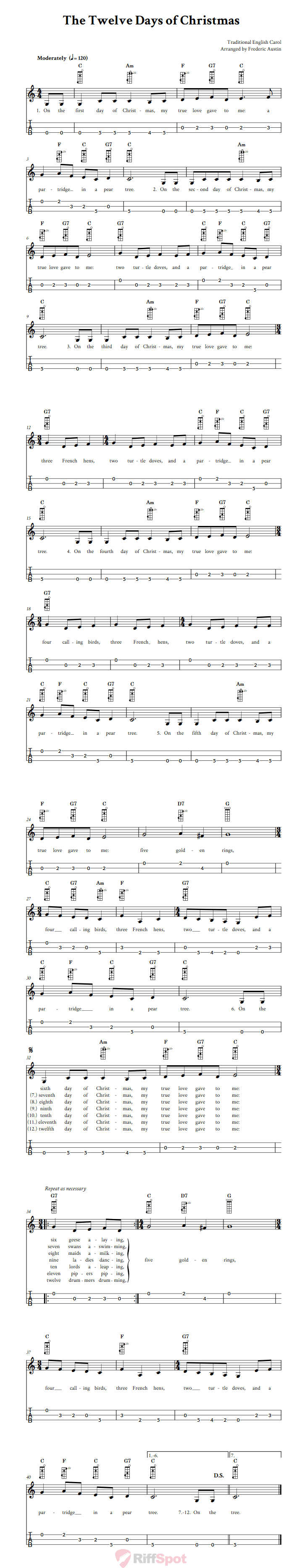The Twelve Days of Christmas 3-String Cigar Box Guitar Tab