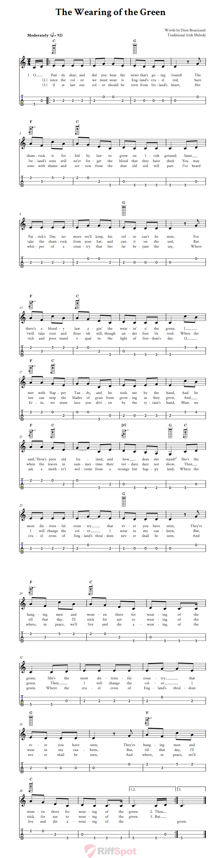 The Wearing of the Green 3-String Cigar Box Guitar Tab