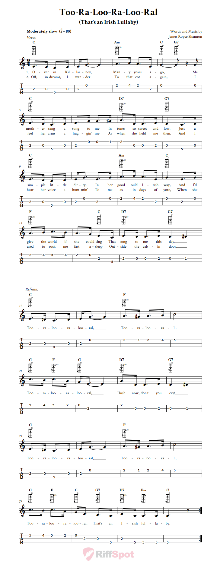 Too-Ra-Loo-Ra-Loo-Ral (That's an Irish Lullaby) 3-String Cigar Box Guitar Tab