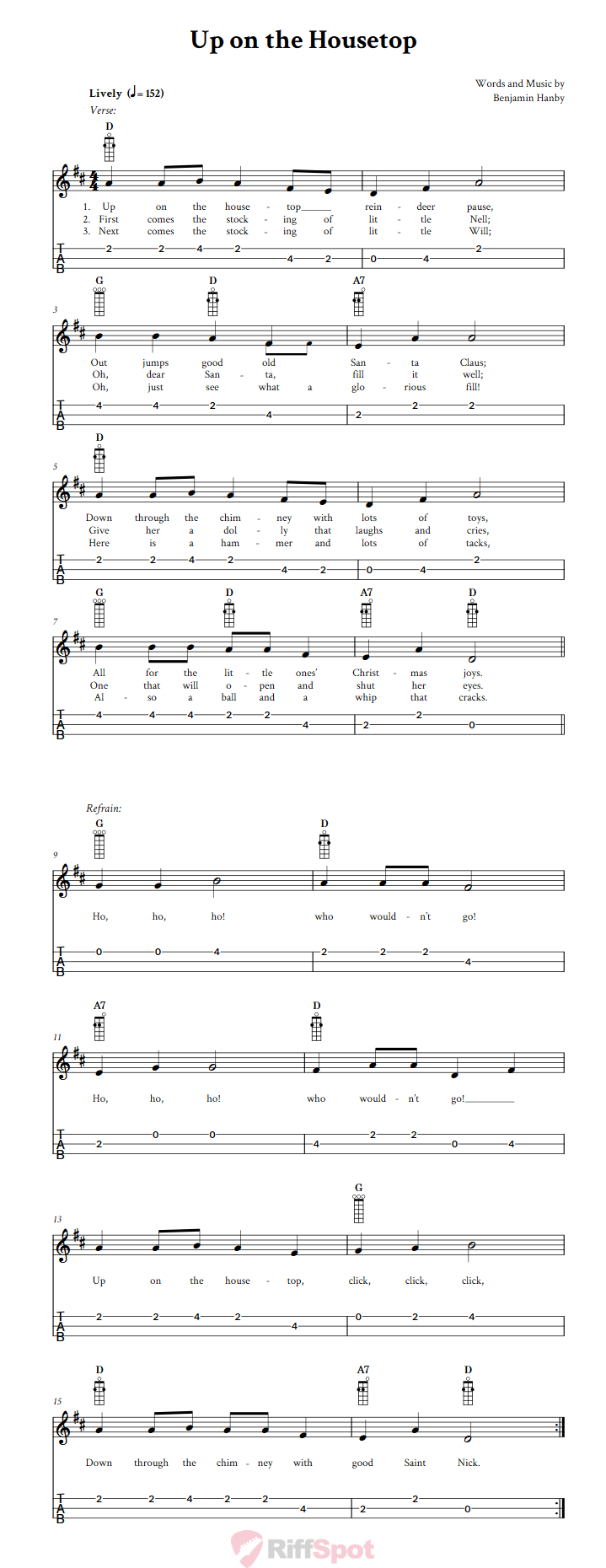Up on the Housetop 3-String Cigar Box Guitar Tab