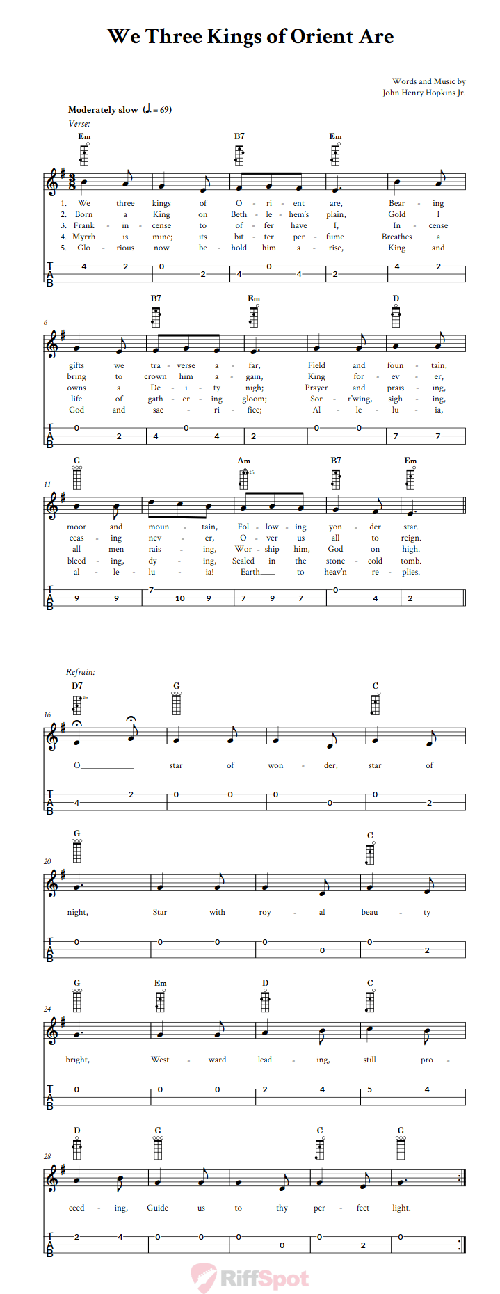 We Three Kings of Orient Are 3-String Cigar Box Guitar Tab