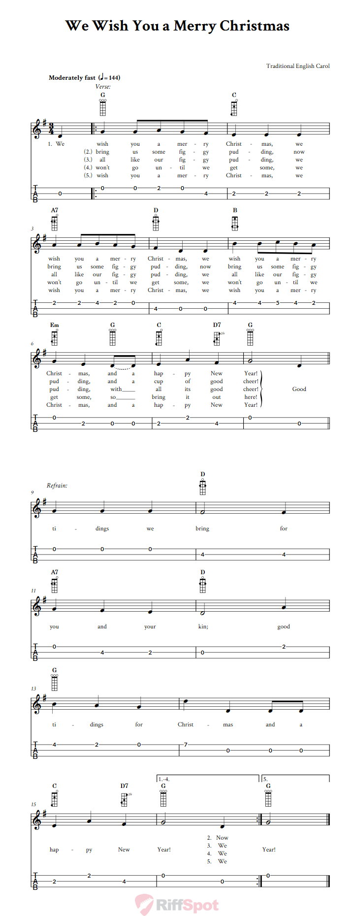 We Wish You a Merry Christmas 3-String Cigar Box Guitar Tab