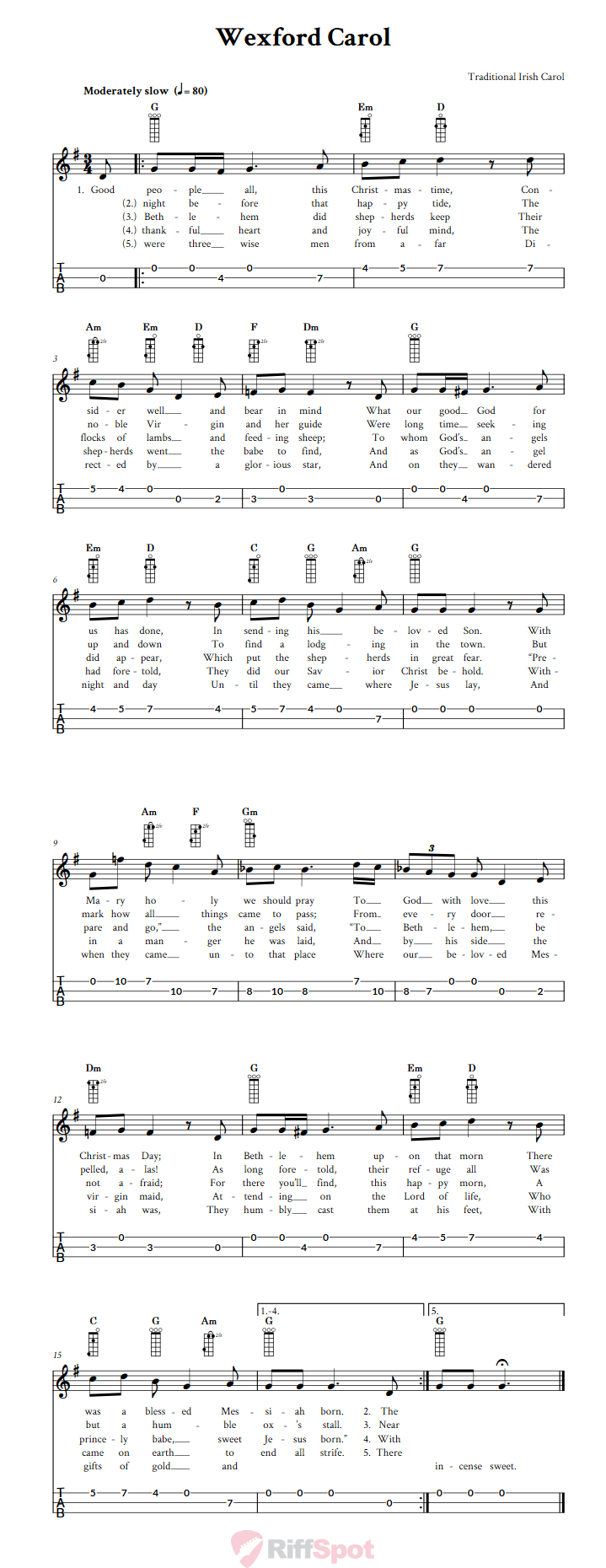Wexford Carol 3-String Cigar Box Guitar Tab