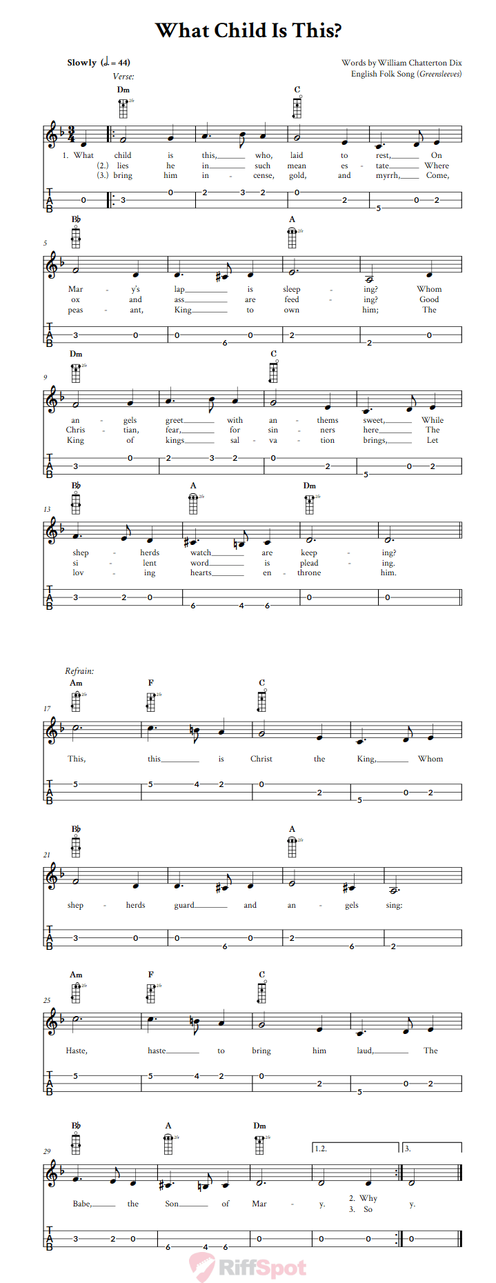 What Child Is This? 3-String Cigar Box Guitar Tab