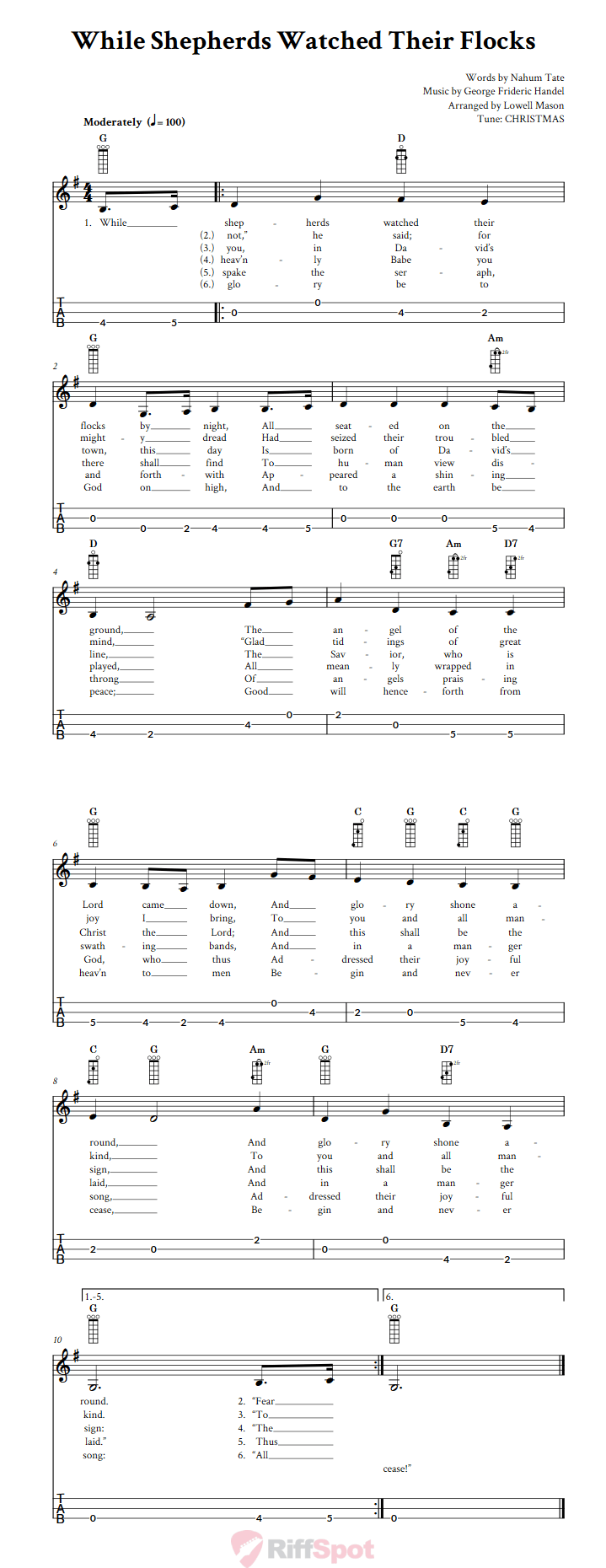 While Shepherds Watched Their Flocks 3-String Cigar Box Guitar Tab