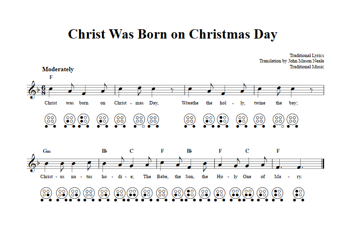 Christ Was Born on Christmas Day  6 Hole Ocarina Tab