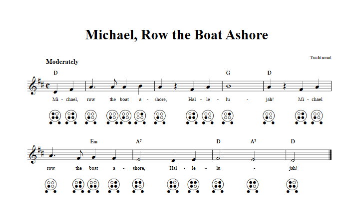 Michael Row the Boat Ashore  6 Hole Ocarina Tab