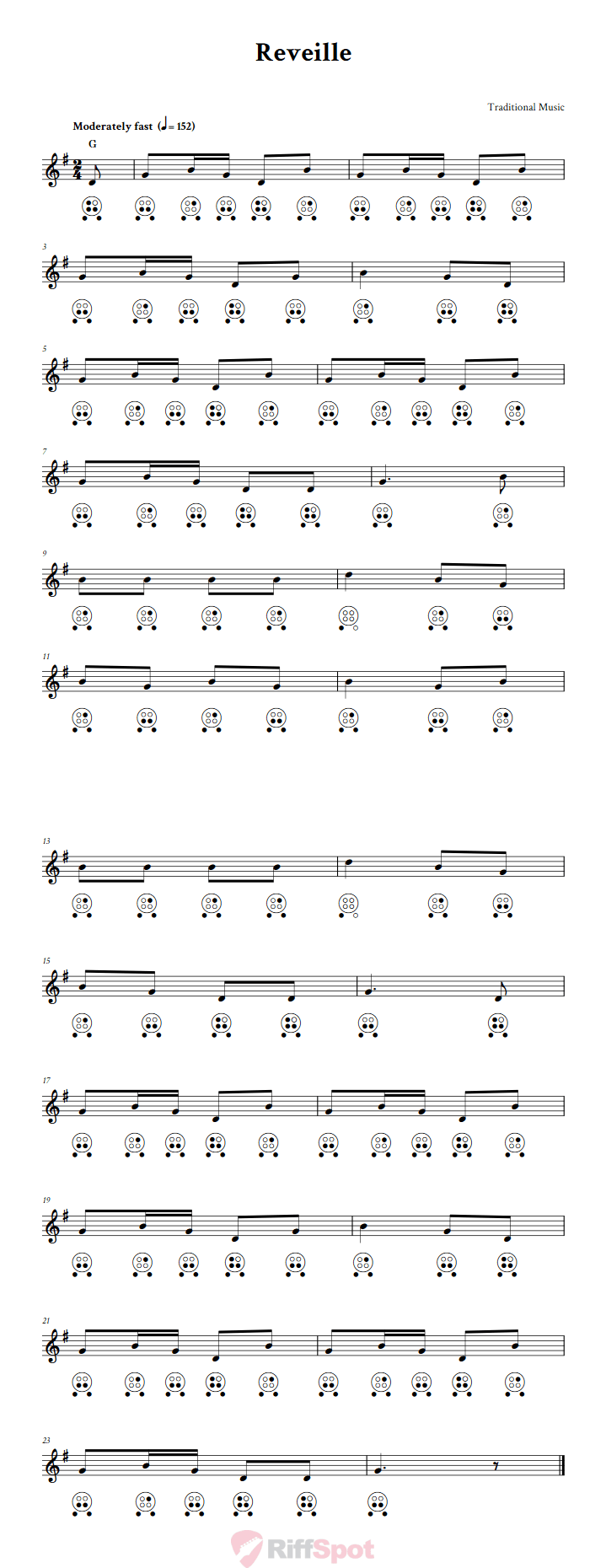 Reveille 6 Hole Ocarina Tab