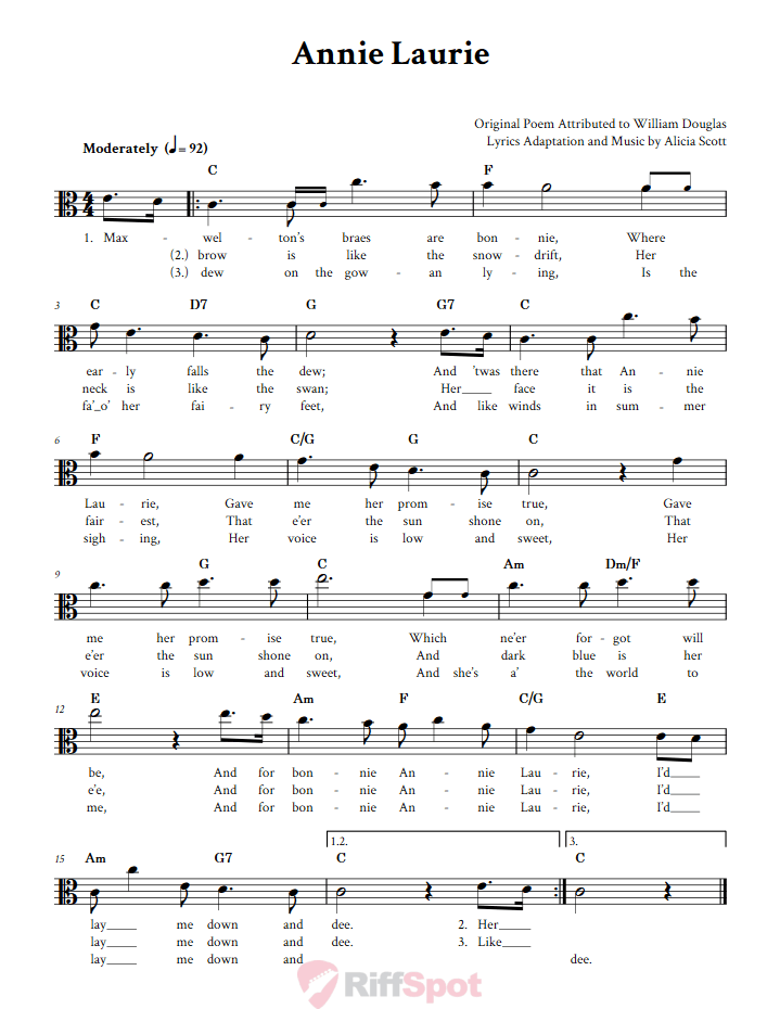 Annie Laurie Alto Clef Sheet Music