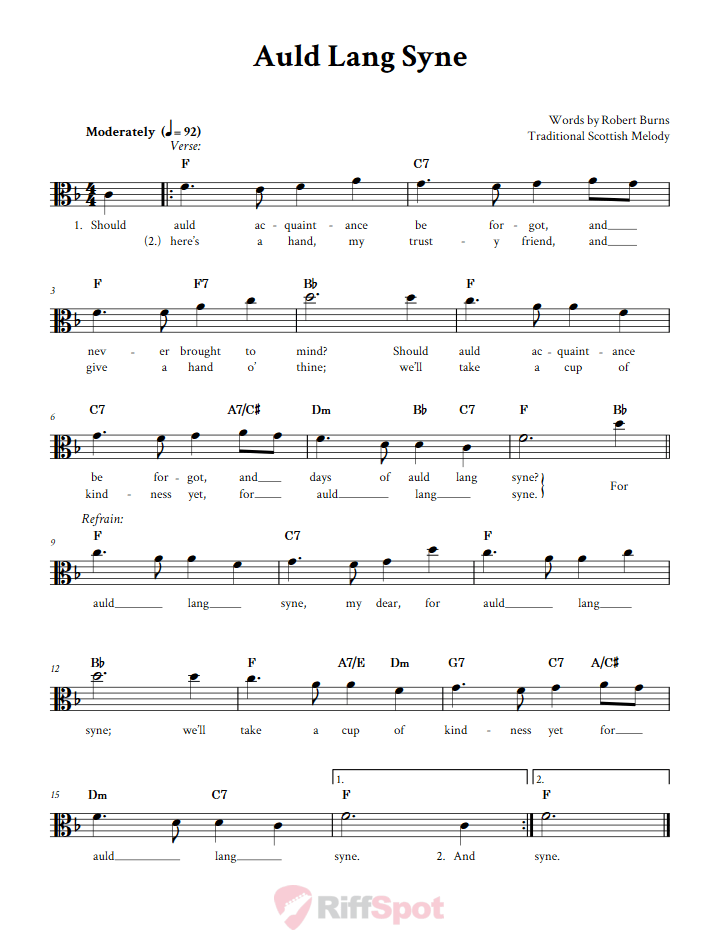 Auld Lang Syne Alto Clef Sheet Music