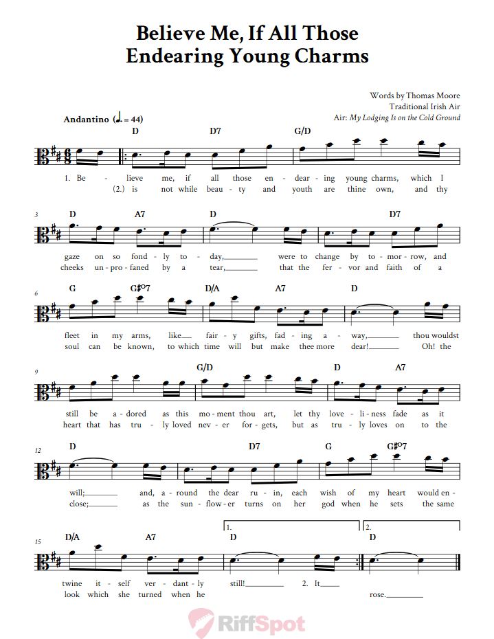 Believe Me If All Those Endearing Young Charms Alto Clef Sheet Music