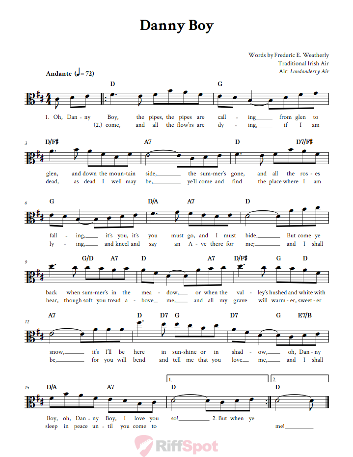 Danny Boy Alto Clef Sheet Music