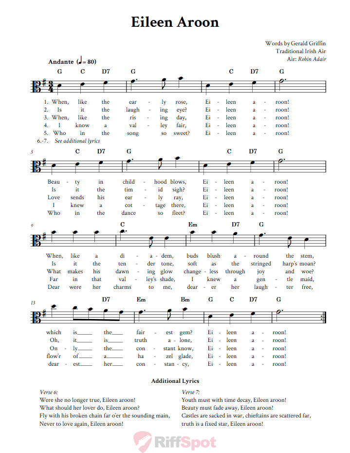 Eileen Aroon Alto Clef Sheet Music