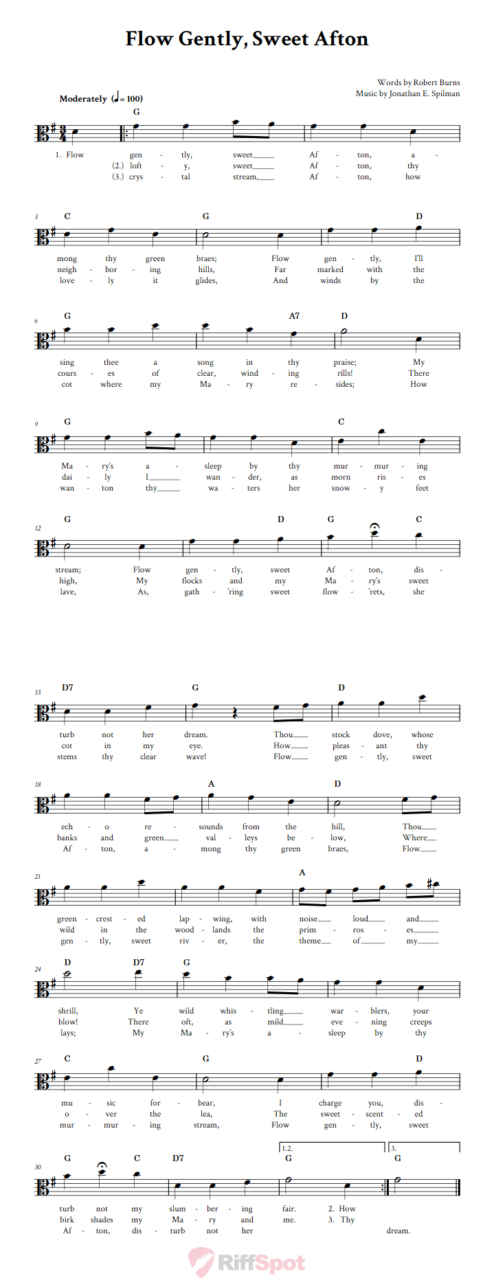 Flow Gently, Sweet Afton Alto Clef Sheet Music