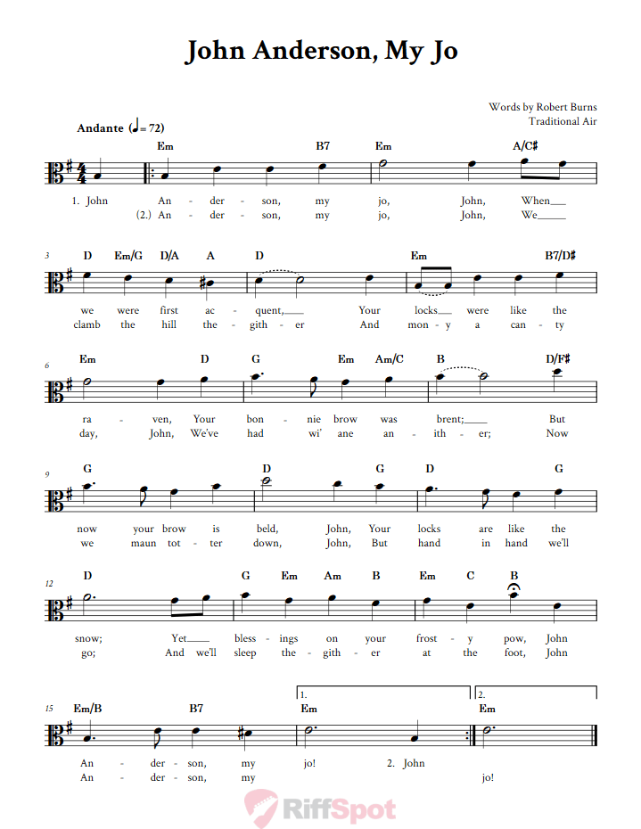 John Anderson, My Jo Alto Clef Sheet Music