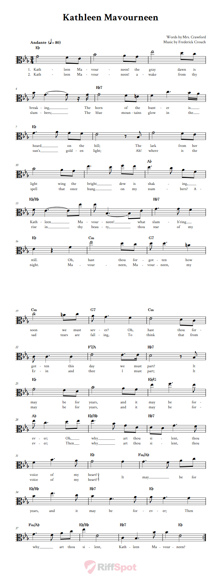 Kathleen Mavourneen Alto Clef Sheet Music