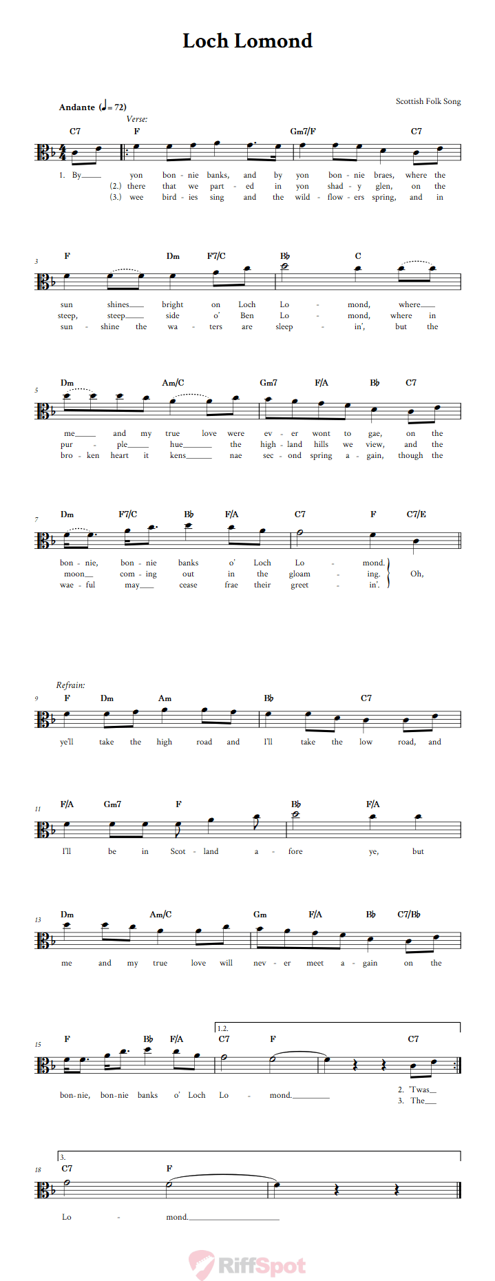 Loch Lomond Alto Clef Sheet Music