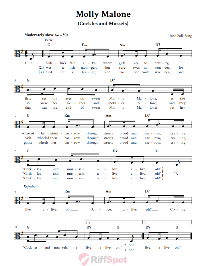 Molly Malone Alto Clef Sheet Music