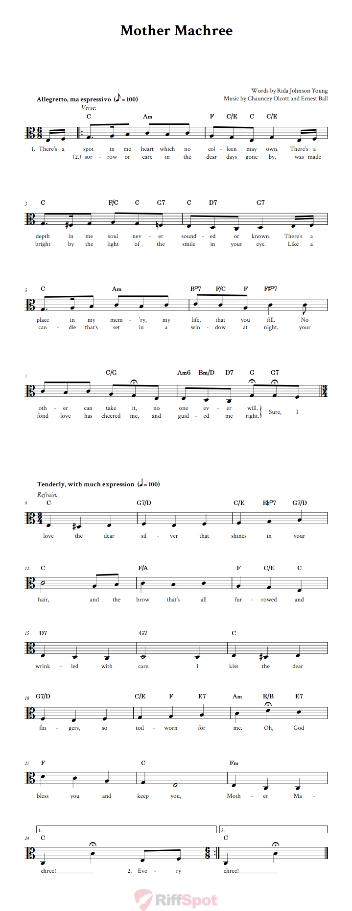 Mother Machree Alto Clef Sheet Music
