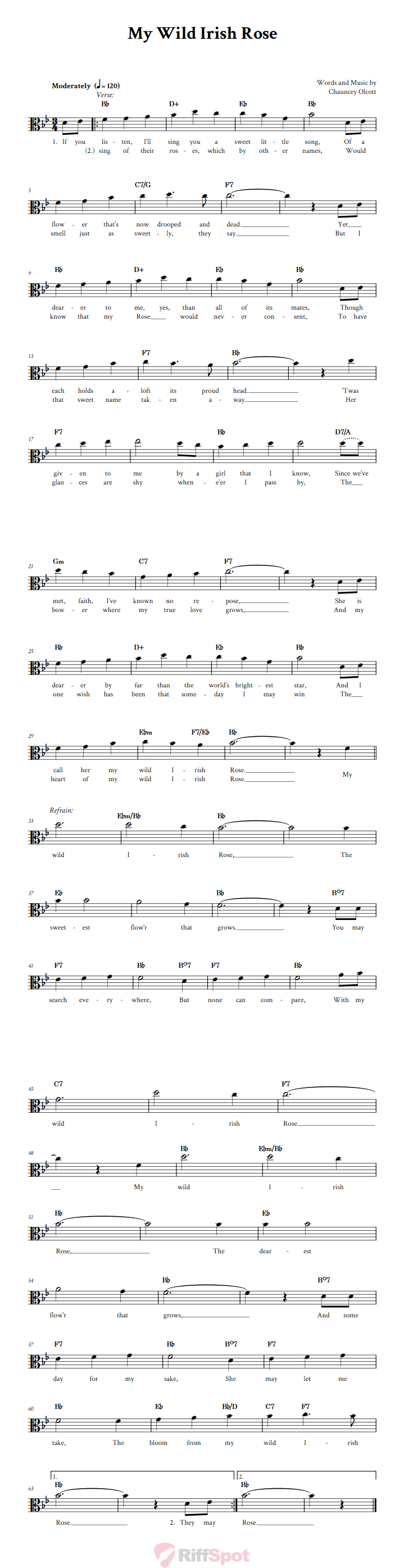 My Wild Irish Rose Alto Clef Sheet Music
