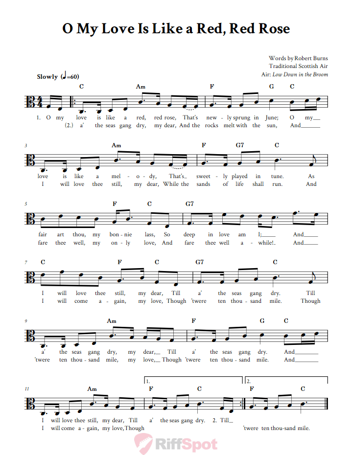 O My Love Is Like a Red, Red Rose Alto Clef Sheet Music