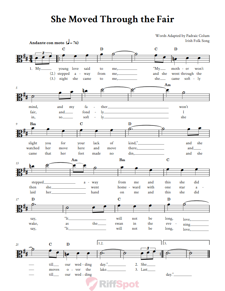 She Moved Through the Fair Alto Clef Sheet Music