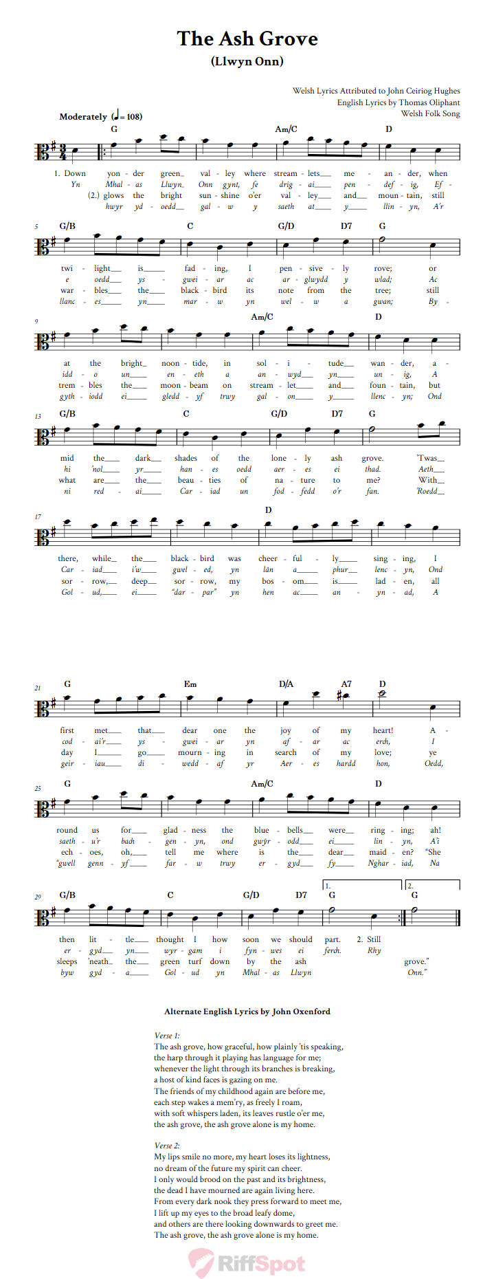 The Ash Grove Alto Clef Sheet Music