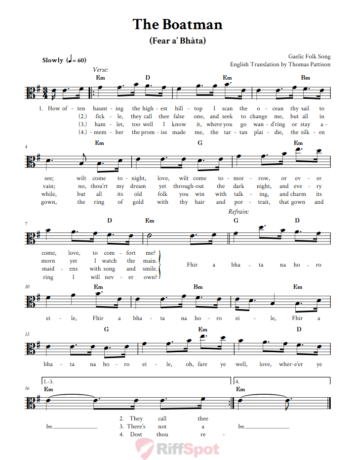 The Boatman Alto Clef Sheet Music