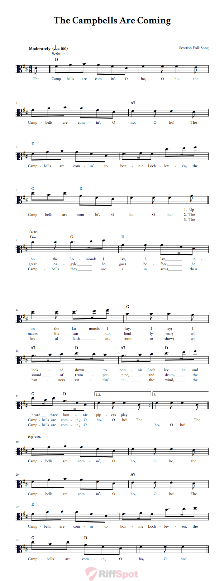 The Campbells Are Coming Alto Clef Sheet Music