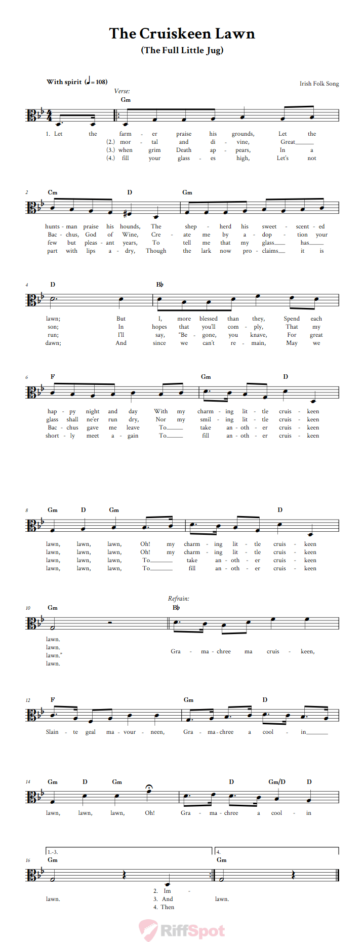 The Cruiskeen Lawn Alto Clef Sheet Music