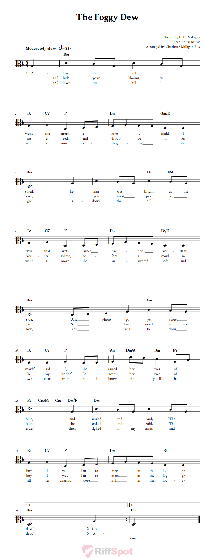 The Foggy Dew Alto Clef Sheet Music