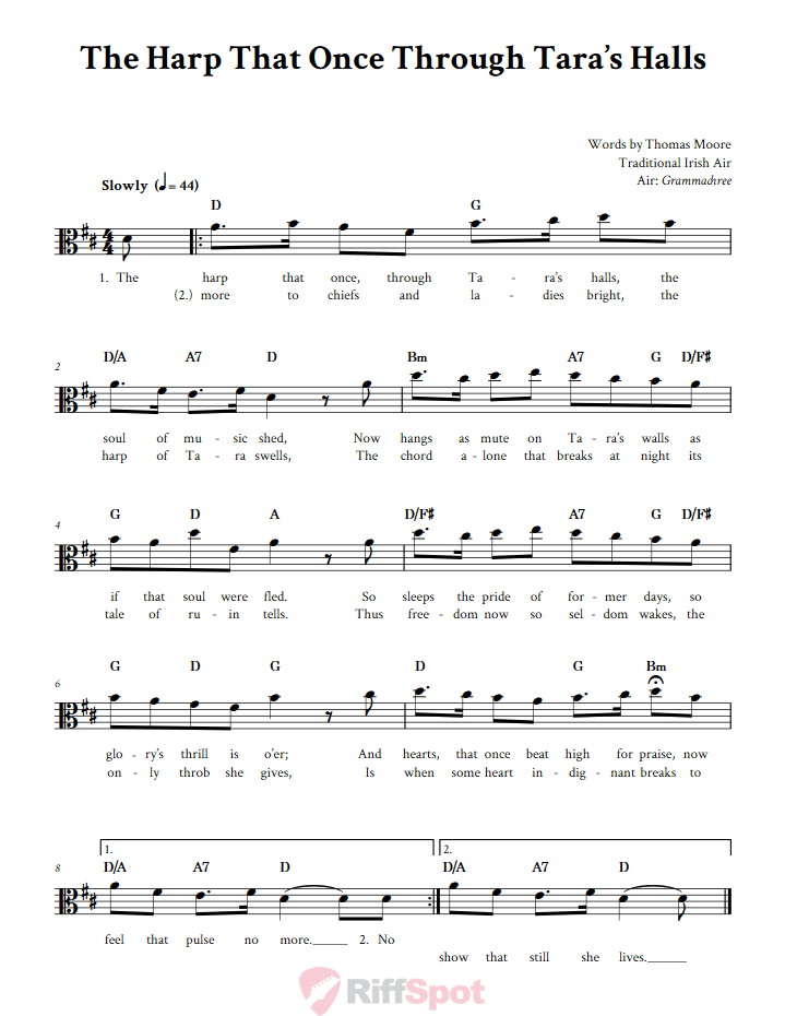 The Harp That Once Through Tara's Halls Alto Clef Sheet Music
