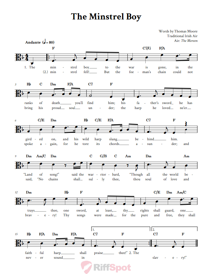 The Minstrel Boy Alto Clef Sheet Music
