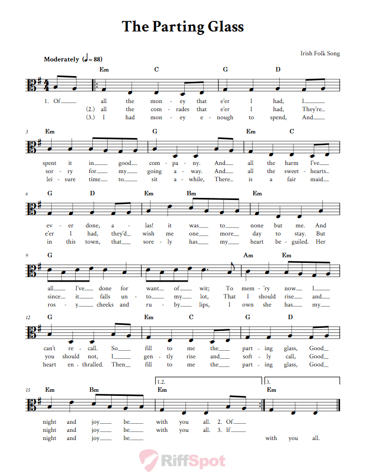 The Parting Glass Alto Clef Sheet Music