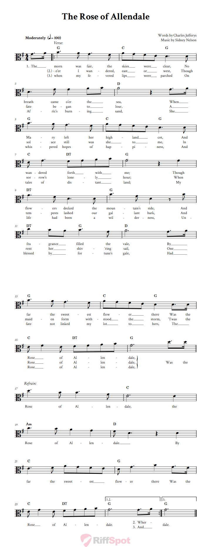 The Rose of Allendale Alto Clef Sheet Music