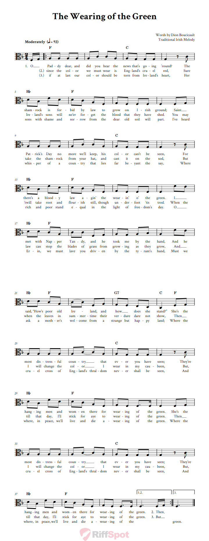 The Wearing of the Green Alto Clef Sheet Music