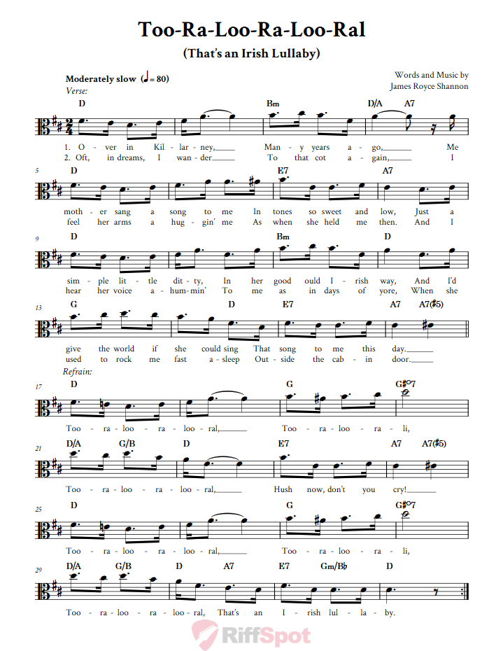 Too-Ra-Loo-Ra-Loo-Ral (That's an Irish Lullaby) Alto Clef Sheet Music