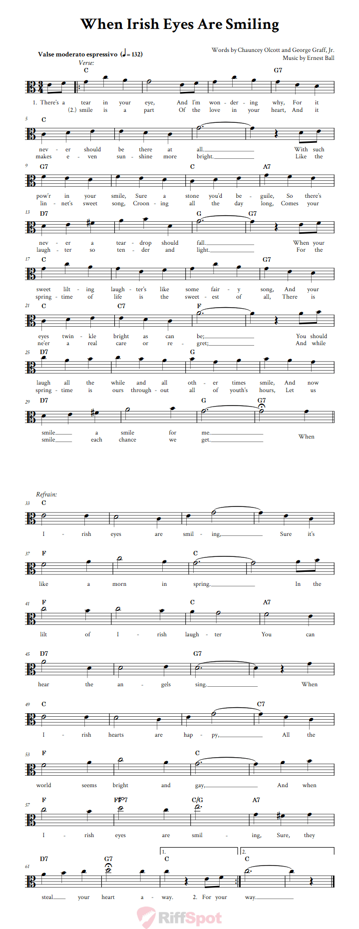 When Irish Eyes Are Smiling Alto Clef Sheet Music