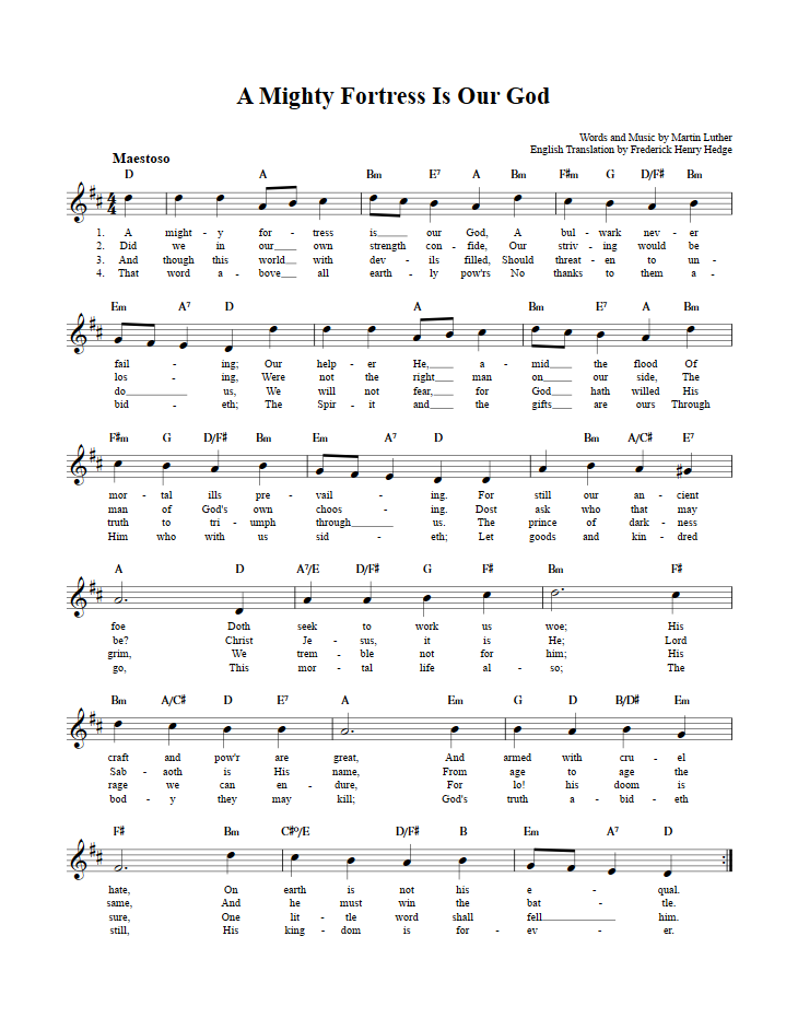 A Mighty Fortress Is Our God Sheet Music for Clarinet, Trumpet, etc.