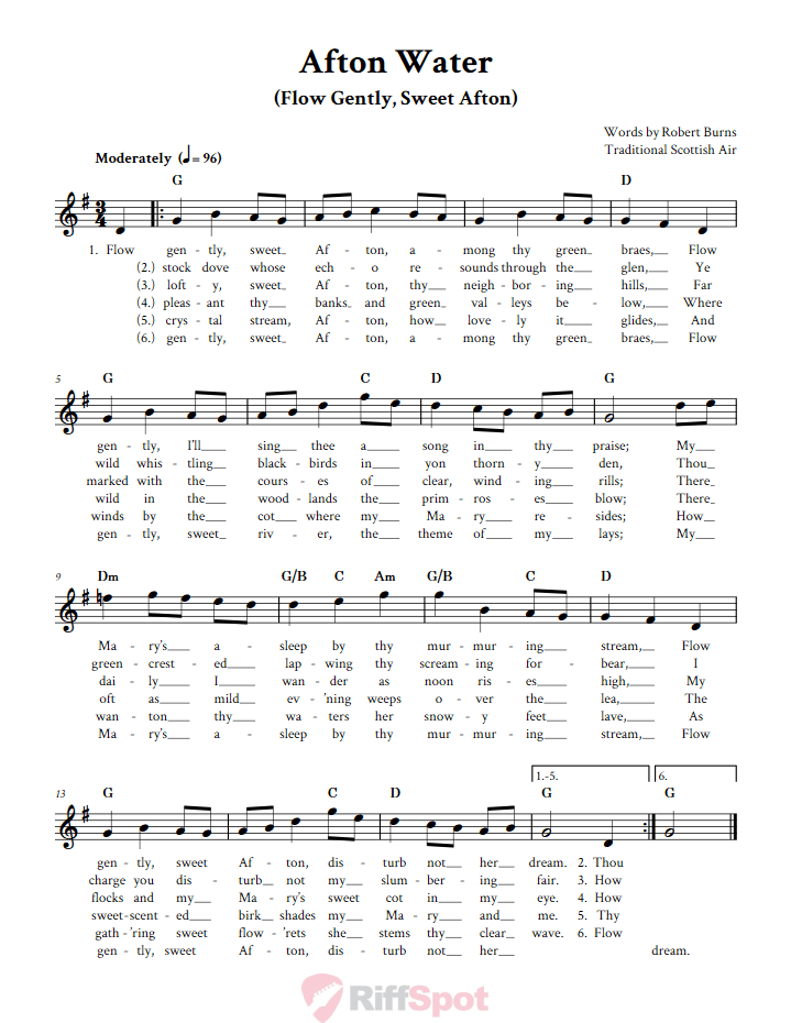Afton Water Sheet Music for Clarinet, Trumpet, etc.