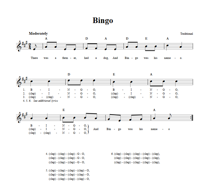 Bingo Sheet Music for Clarinet, Trumpet, etc.