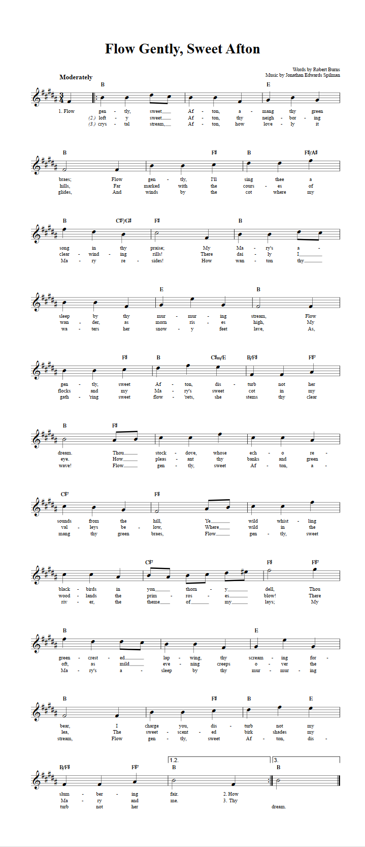 Flow Gently, Sweet Afton Sheet Music for Clarinet, Trumpet, etc.