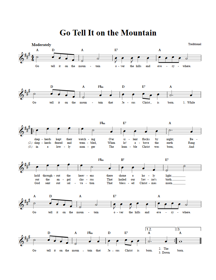 Go Tell It on the Mountain Sheet Music for Clarinet, Trumpet, etc.