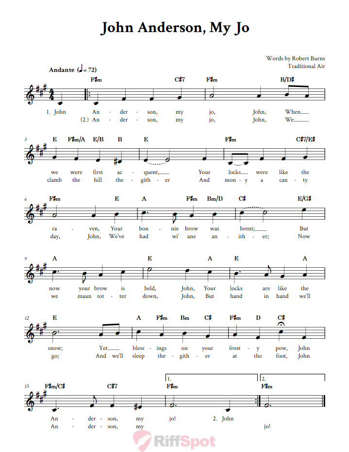 John Anderson, My Jo Sheet Music for Clarinet, Trumpet, etc.